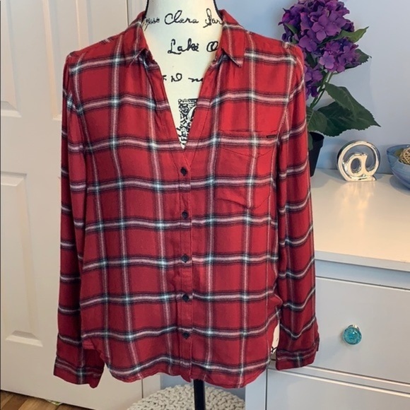 Calvin Klein Dark Merlot Plaid Button Up Shirt - Picture 2 of 8